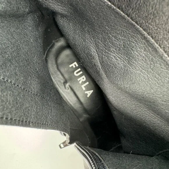 Furla Sirena Black Leather Square-Toe Ankle Boots Size7.5 or  38.5 Made In Italy - Picture 12 of 15